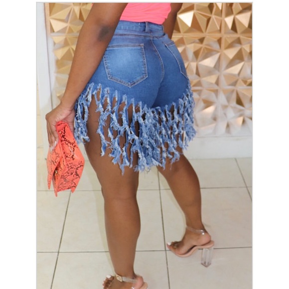 Fringe Denim Shorts - Picture 2 of 2